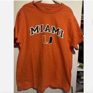 Miami Hurricanes T-Shirt Men Large White Football Short Sleeve Pullover Champion